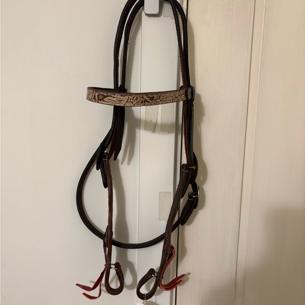 Handmade in Texas- Genuine Dark Leather Browband Western Headstall, Brand New